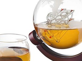 Whiskey Decanter Globe Set with 4Etched Globe Whisky Glasses.Gifts for Men-850ml - £85.58 GBP