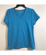 Nautica Womens Top Large Blue Short Sleeve V Neck Solid Cotton Blend Pul... - $8.91