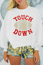 White TOUCH DOWN Football Graphic Pullover Sweatshirt - £31.36 GBP