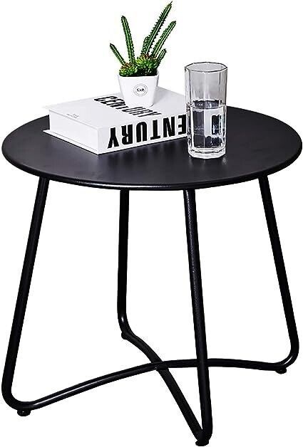 Small Round Patio Metal Side Snack Table, Accent Anti-Rust Steel Coffee ... - $34.65