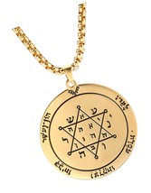Key of Solomon Seal Pendant Necklace Gold Stainless - £37.85 GBP
