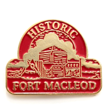 VTG Historic Fort Macleod Buildings Alberta Canada Red Gold Enamel Pin S... - $12.99