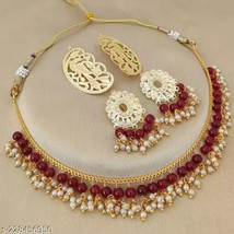 Joharibazar Gold Kundan Plated Chain Necklace Earring Hair Pin Jewelry Set - £15.92 GBP
