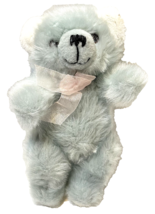 Vintage Kuddle Me Toys Plush Stuffed Baby Blue Furry Bear with Pink Ribbon 12 in - £13.31 GBP