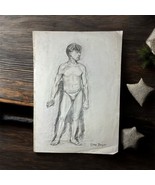 Erika Beyer Antique Original Pencil Drawing Young Sport Man - €119,30 EUR