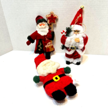 Vintage Lot of 3 Christmas Fabric Santa Clauses Holiday Ornaments Decorations - £12.25 GBP