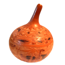 Folk Art Hand Carved Gourd Village Animal Scene 3 3/4&quot; Tall Peru? Vintage - $20.56