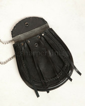 Black Leather Medieval Day-Pouch | Day Sporran + Tassels Reenactment Cosplay - £16.44 GBP