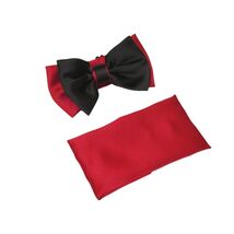 Men's 2-Tone Bow Tie/Hankie Set By J.Valintin Soft Satin Silky JVBT-40 Black Red image 2
