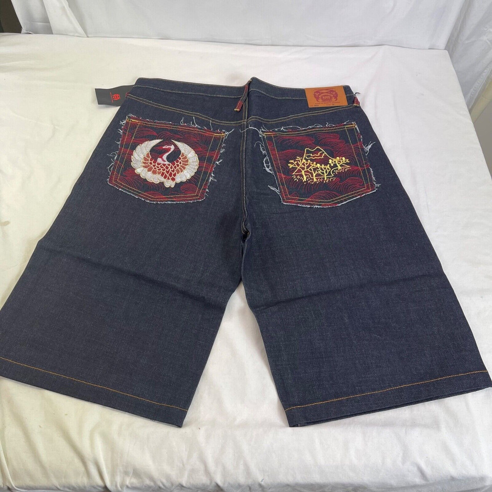 RMC by Martin Ksohoh Denim Jean Shorts Dark Wash Blue Button Fly Asian S... - $53.96