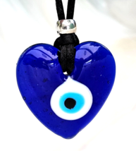 Evil Eye Herz Anhänger Halskette Glücksschutz Kordel Glas Kabbalah Türkisch - $5.64