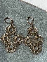 Long Thin Goldtone Wire Abstract Flower Cluster Dangle Earrings for Pierced Ears - £9.00 GBP