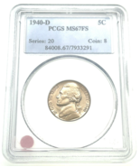1940-D 5C Jefferson Nickel PCGS MS67FS Full Steps High Grade! - $374.44 CAD