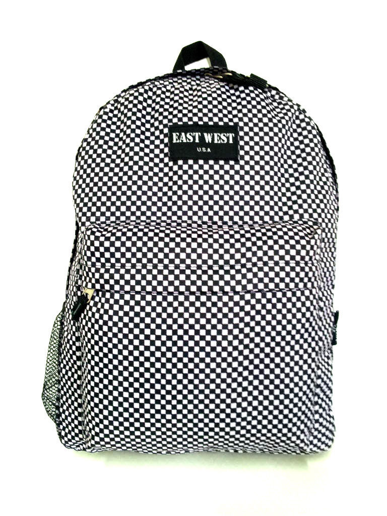 Backpack  School Pack Bag  Black White Checks Hiking Camp Camping Free S... - $18.69