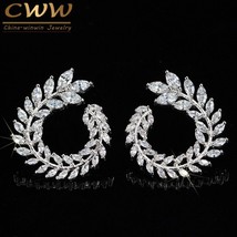 Sparkly Olive Branch Leaf Shape Marquise Cut Big Cubic Zirconia Stud Earrings Fo - £15.69 GBP