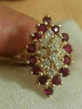 2CT Rund Rubin Künstlicher Diamant Marquise Hochzeit Ring 14K Gelb Vergoldet - £107.42 GBP