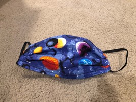 blue outer space print planets handmade cotton face mask reversible - $11.30