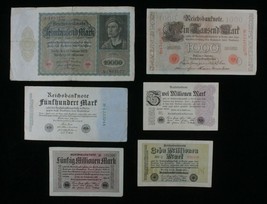 1910-1923 Germany 6-Notes Lot (1) German Empire &amp; (5) Weimar Republic Marks - £50.63 GBP