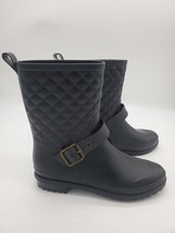 Capelli Rain Boots 8 Womens Black Mid-Calf Faux Quilted Slip On Casual Rubber - £16.28 GBP