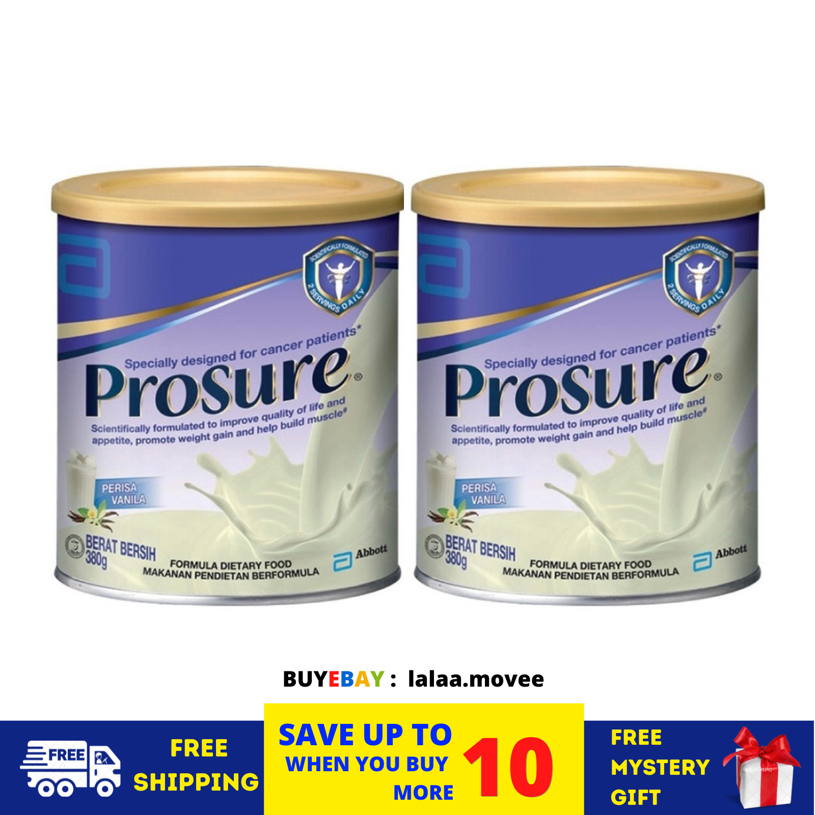 2 x Abbott Prosure Milk (High Protein, Prebiotic & EPA) Vanilla Flavor 380g - £86.90 GBP