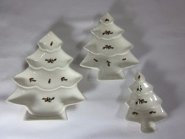 Set of 3 Vintage Ceramic Christmas Tree Nesting Dishes Red Green - £17.21 GBP