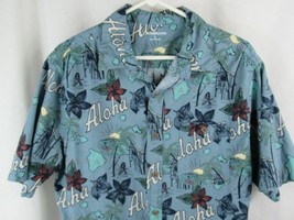 Croft &amp; Barrow men&#39;s button front L large blue floral Hawaiian shirt Alo... - $14.84