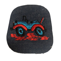 Vintage Embroidered Blue Care W/ Red Accents &amp; Denim Background Patch - £4.54 GBP