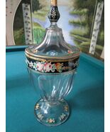 VICTORIAN HAND PAINTED Glass footed covered CANDY DISH ANTIQUE 13" - €105,48 EUR