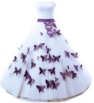 Kivary Plus Size A Line White and Purple Butterfly Pearls Long Prom Gowns Weddin - £140.78 GBP
