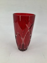 Lead Crystal Vase Ruby Red FTD Etched Wave For Floral Glass Bottom Flare... - £11.09 GBP