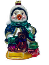 glass ornament Christmas penguin presents teddy bear 5 1/2” x 3 1/2” A19... - $227.26 MXN