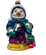 glass ornament Christmas penguin presents teddy bear 5 1/2” x 3 1/2” A19... - $11.99