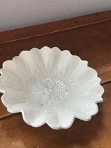 Estate Artist Signed Embossed Cream Pottery Bowl with Scalloped Edge – 1... - $13.09