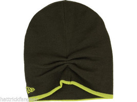 New Era Two Tone Olive Drab Green and Lime Yellow Slouch Knit Winter Hat - £14.93 GBP