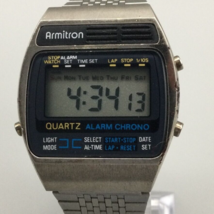 Vtg Armitron Digital Watch Men 34mm Silver Tone Broken Backlight New Battery - £46.96 GBP