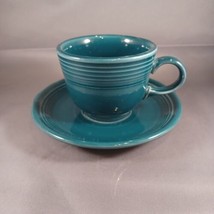 Fiestaware Juniper Green / Teal Tea Cup and Saucer Fiesta USA EUC - £18.36 GBP