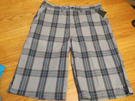 Boy&#39;s youth Hurley shorts Concrete 31&quot; 18 plaid logo surf skate NEW 1426... - £15.56 GBP