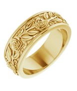 Authenticity Guarantee 
18K Yellow Gold 7 mm Floral Rose Men&#39;s Wedding Band - £1,785.80 GBP+