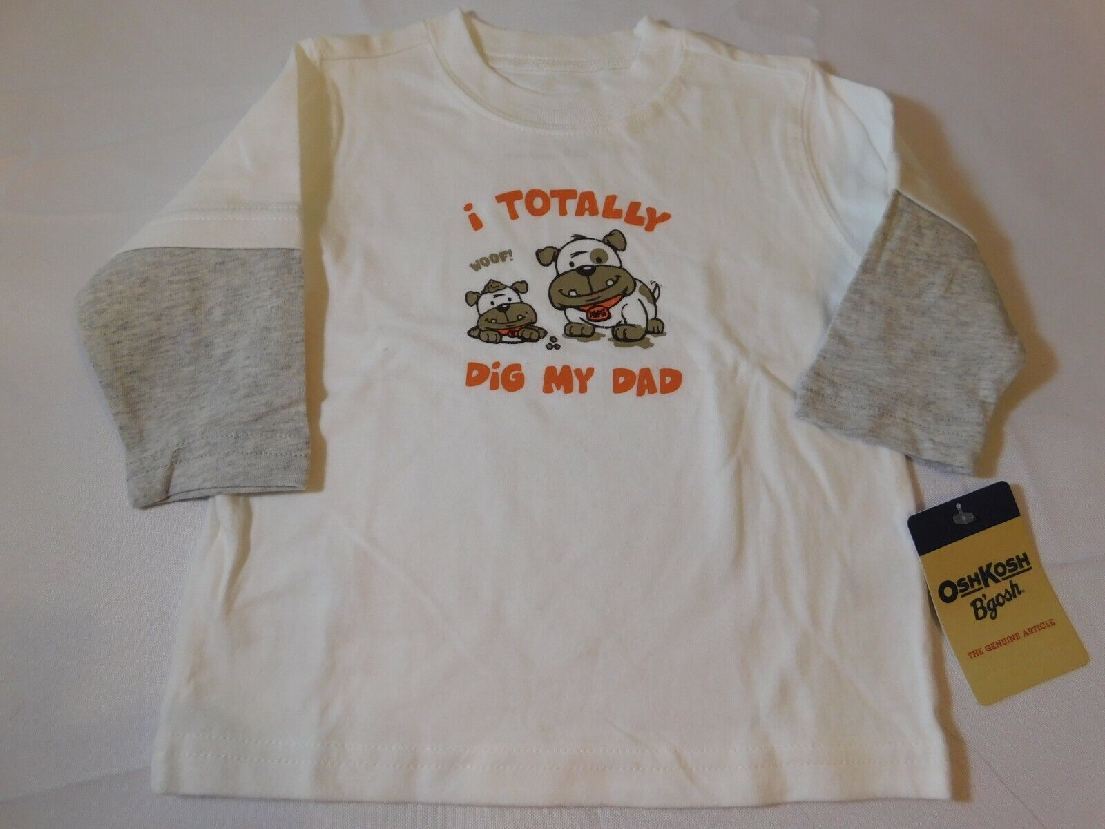 Osh Kosh B'Gosh Baby Boy's T Shirt I Totally dig my Dad 9 Months White Grey NWT - $12.86