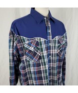 Ely Cattleman Western Shirt XL Multicolor Plaid Snaps Rodeo Cowboy Rocka... - £25.10 GBP