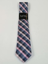 Men's Nicole Miller Tie Classic Woven Silky Feel #Nicole-2 Pink Blue Checker image 2