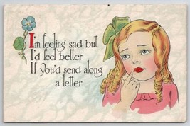 Darling Sad Girl Green Bow 1915 Davidson Family Long Pine NE Postcard A34 - $5.95