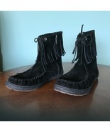 UGG KAYSA 1003830 Womens Sz 7 Black Suede Fringe Moccasin Boots Side Zip... - £27.26 GBP