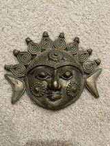 Vintage Gilded Cast Brass Tribal Celestial Sun Metal Wall Art Sculpture Plaque - £54.07 GBP