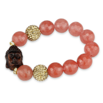 LO3780 - Antique Copper White Metal Bracelet with Synthetic Onyx in Rose - $383.87 MXN