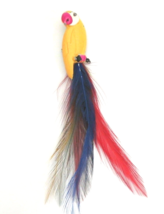 Vintage Enamel Parrot Pin Brooch with Real Feather Tail Yellow Body - £4.74 GBP