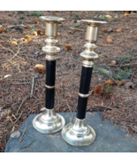 Solid Brass Candle Holders Matching Candlestick Pair Black Enamel Weddin... - £18.49 GBP