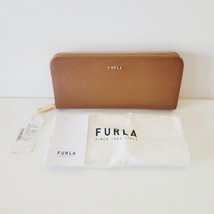 Furla Leather Babylon Continental Zip Slim Wallet Clutch Cognac Saffiano Leather - £88.81 GBP