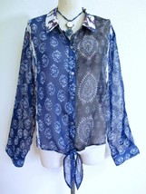 Chico&#39;s Crinkle Button Down Top Blouse 3 XL 16 Tie Front Convertible Paisley - £17.57 GBP