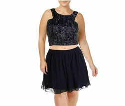 B Darlin Junior Womens 5/6 Navy 2 Pc Sequined Beaded Lined Mini Dress NWT - £27.46 GBP